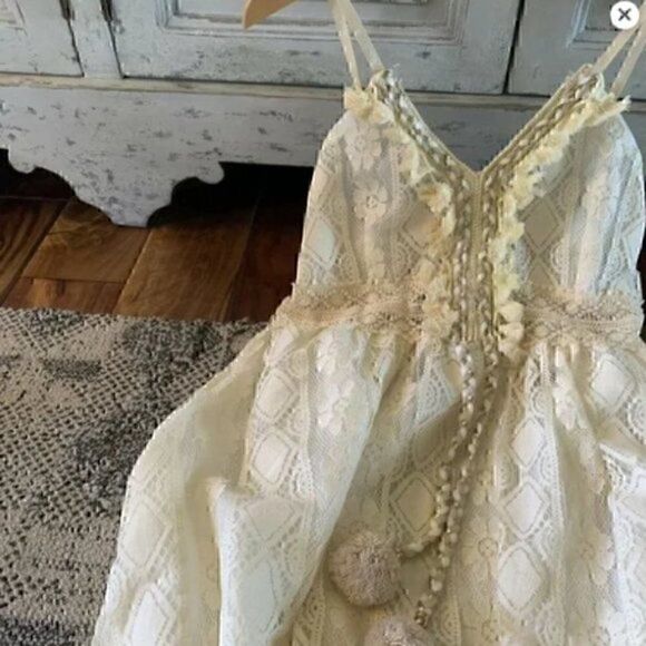 Women's Lace Hollow Out Tassel Trim V Neck Bohemian Maxi Dress XXXL - Picture 6 of 9